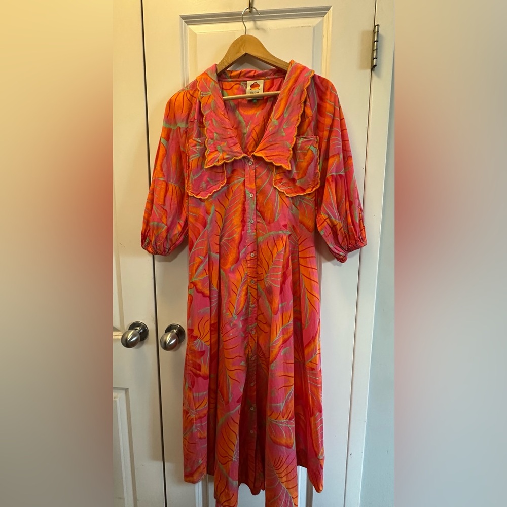 FARM Rio Coral Orange Floral Midi Dress - Picture 2 of 11